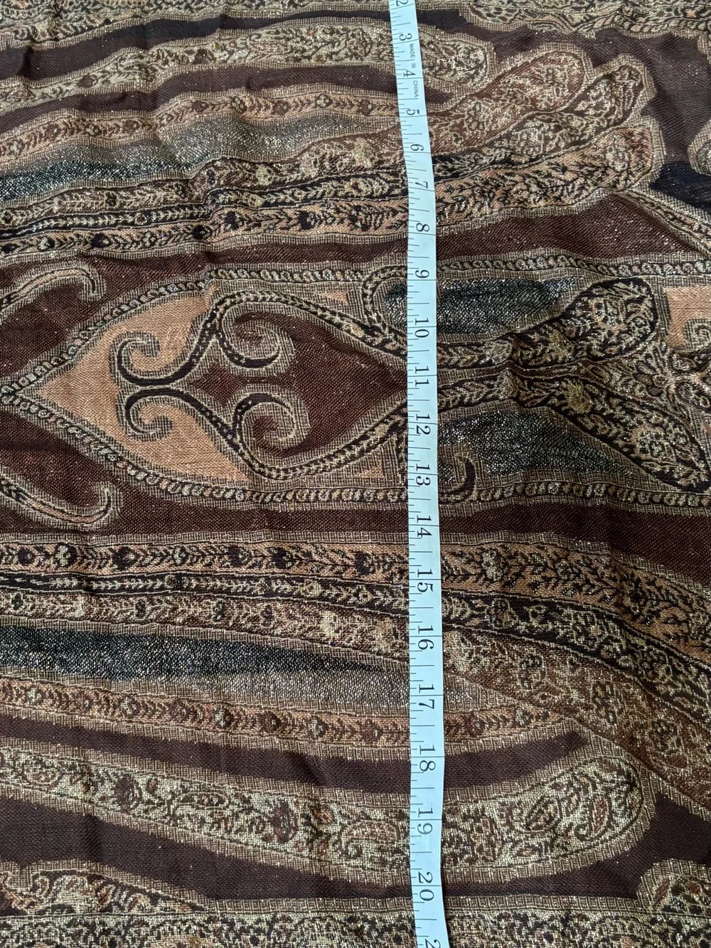 Boho Paisley Rayon Fringe Scarf in Brown & Tan